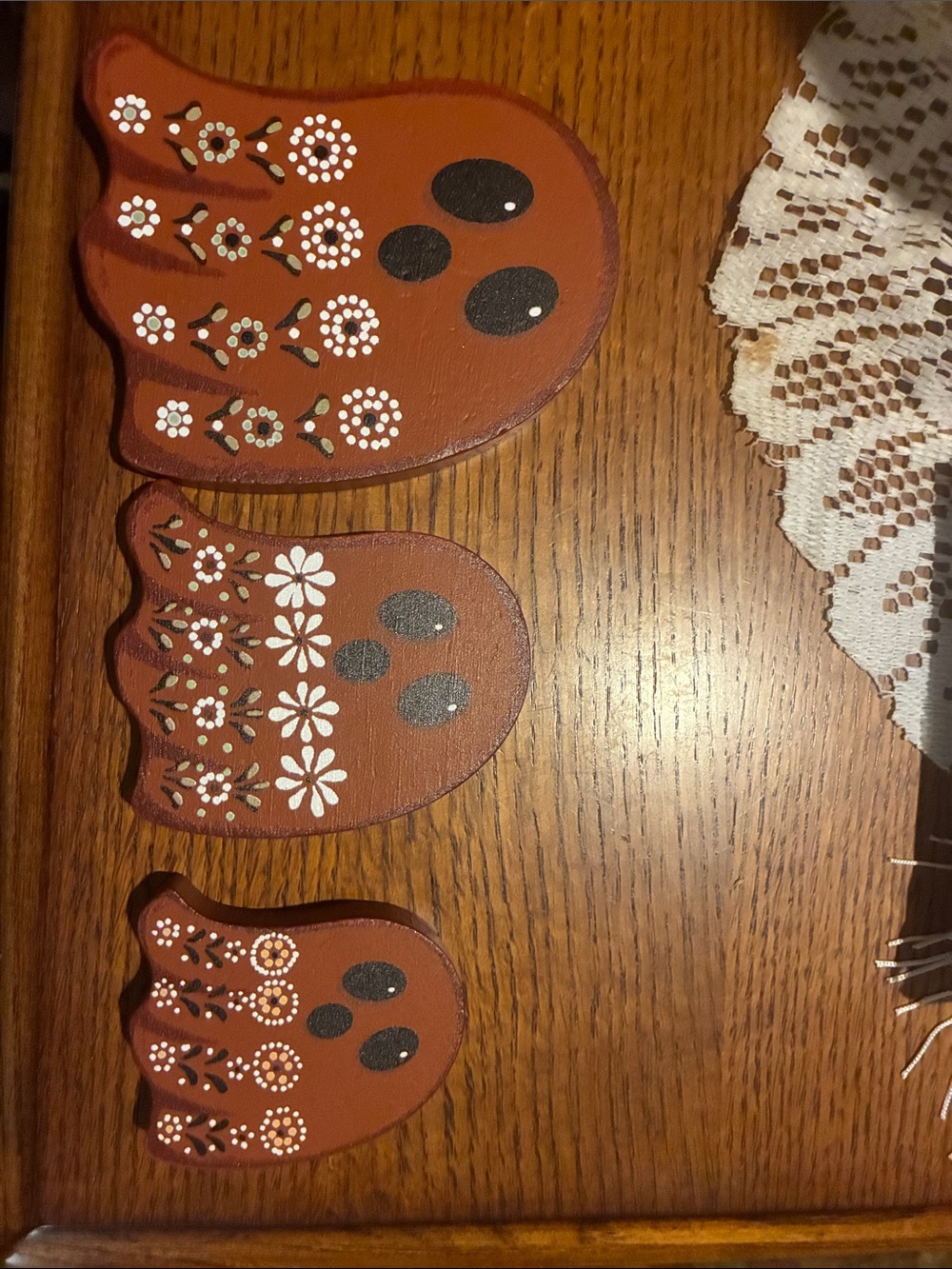 Hand-Painted Brown Floral Ghost Key & Card Holders (Set of 3)